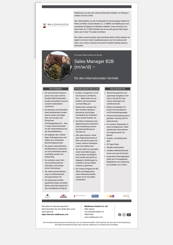 Sales Manager B2B Stellenbeschreibung